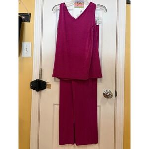 Chicos Travelers Purple Clover Reversible Tank and Pants Set Size 1 Medium NEW